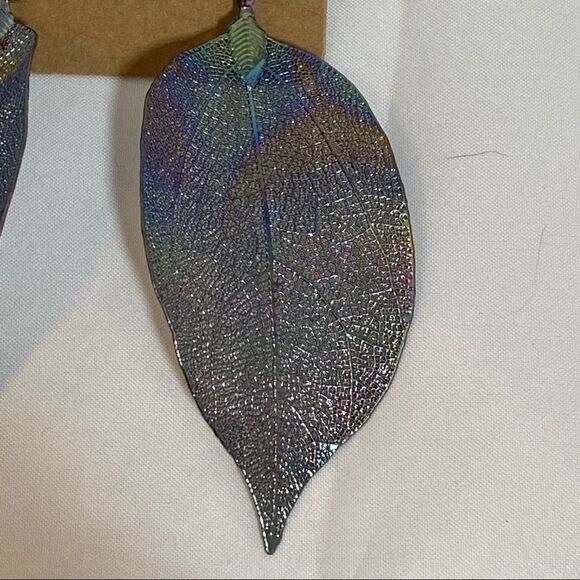 Iridescent Leaf Earrings - Picture 3 of 6